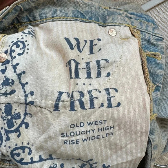 NWT Free People Old West Slouchy Jeans Wide Leg Denim We The Free Blue Tan 28 - Picture 14 of 17